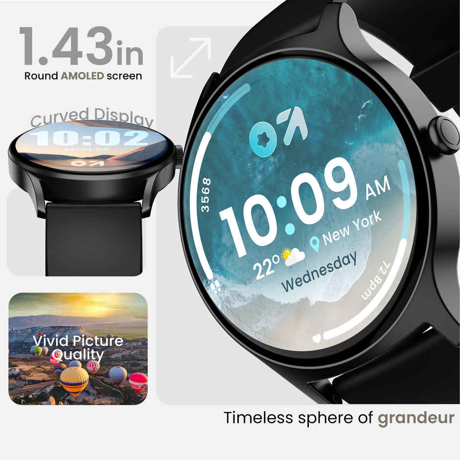 GOBOULT Rover Pro 1.63" Amoled, Bt Calling, Spo2, Ip68 Smartwatch |Ash Black