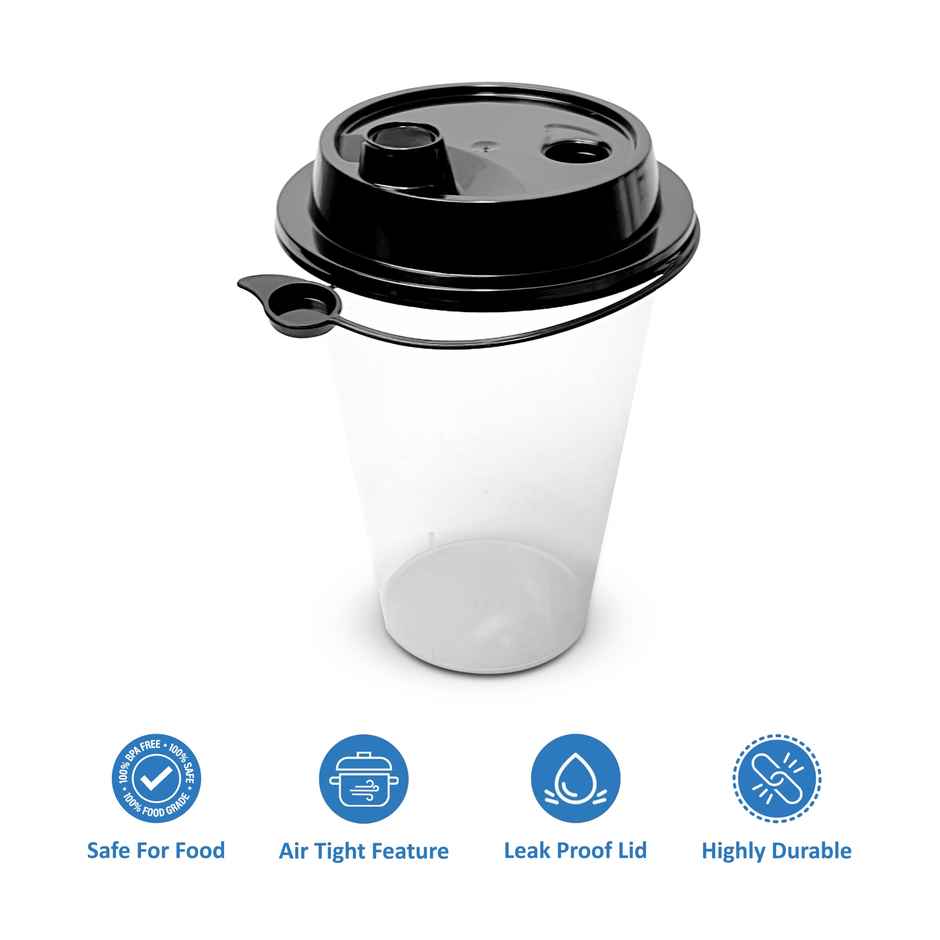 CREW4 Sipper Glass with Lid, Round Empty Plastic Glass - 350 ml