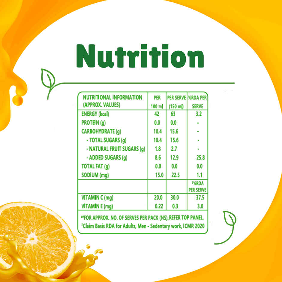 B Natural Orange Juice, Enriched with Vitamin C & E