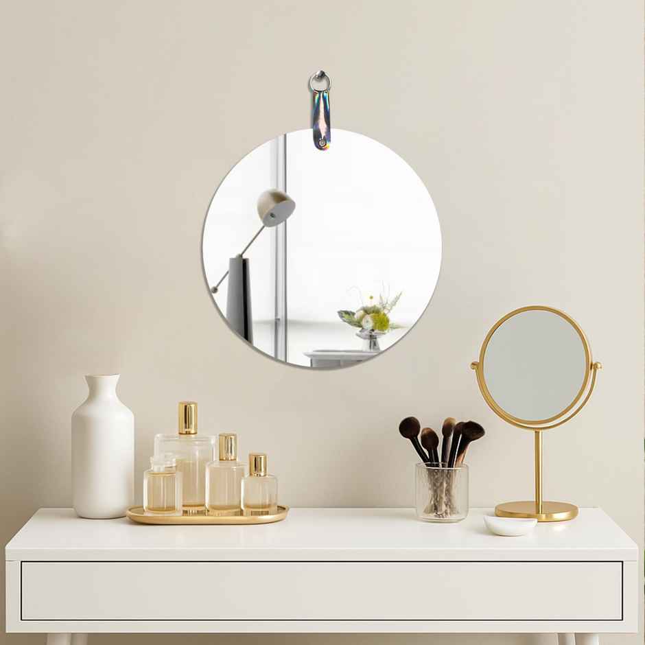 Art Street Frameless Round Glass Wall Mirror | Self Adhesive Bathroom Bedroom Mirror
