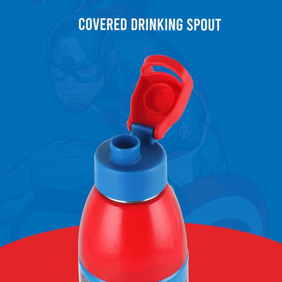 CELLO Kidzbee Uranus 600 Captain America Water Bottle 540ml, Dark Blue | Leakproof Flip Cap