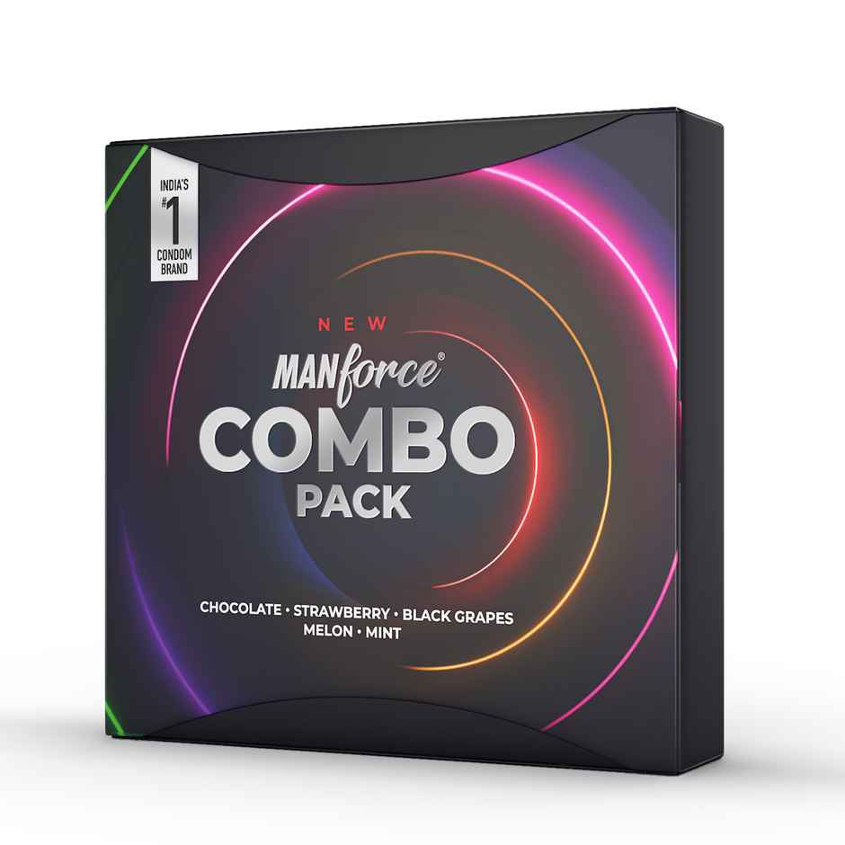 Manforce 3 in 1 Condoms Combo Pack, Assorted Flavours (Chocolate, Strawberry, Black Grapes, Mint & Melon Flavoured Condoms)