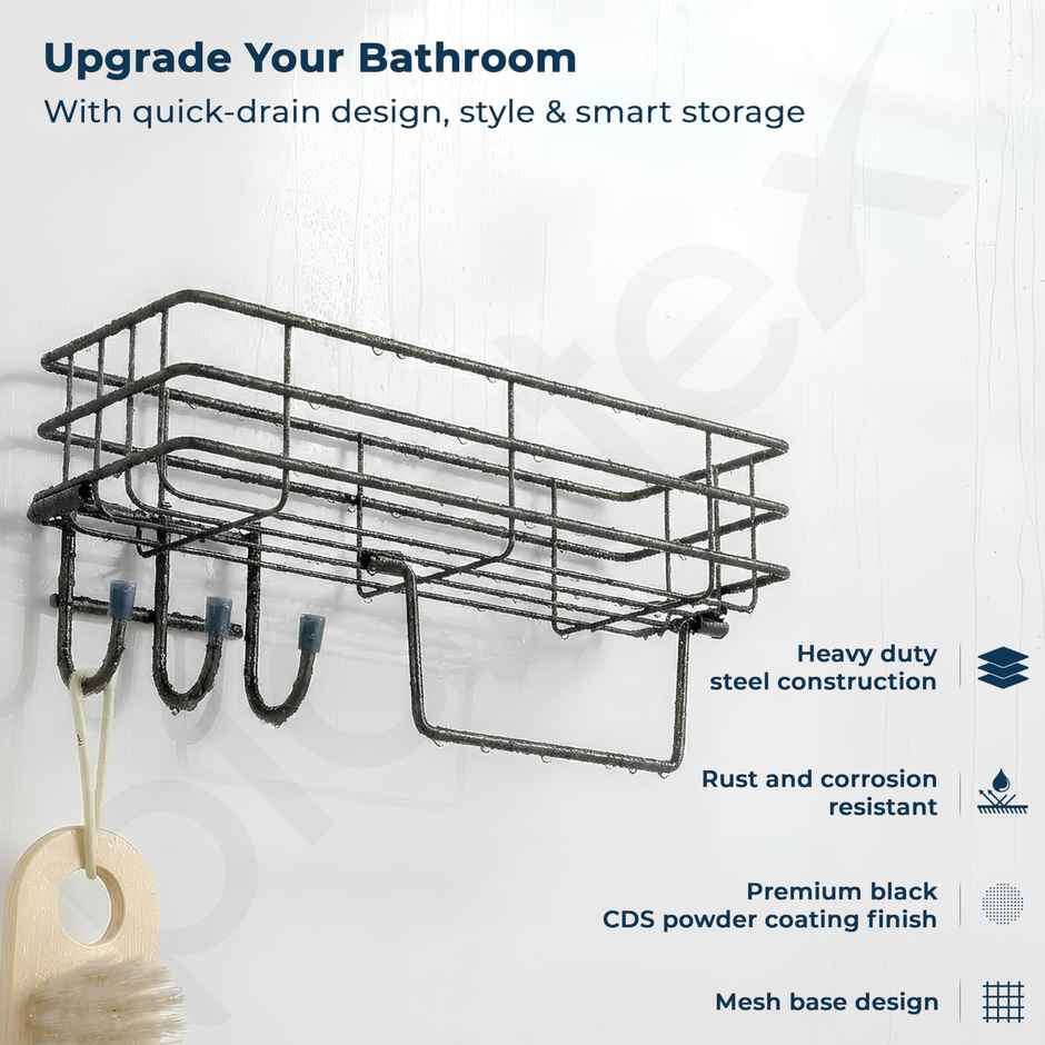 Plantex Self Adhesive Bathroom Shelf/Rack | GI Steel | Black | 11 x 4 inch