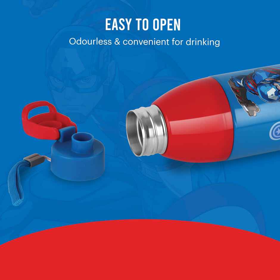 CELLO Kidzbee Uranus 600 Captain America Water Bottle 540ml, Dark Blue | Leakproof Flip Cap