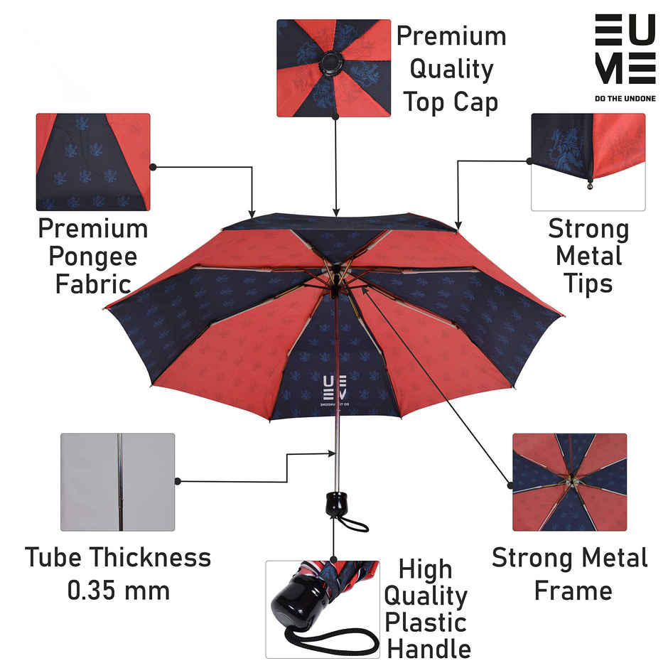Eume 21.5 Inch 3 Fold Umbrella for Men & Women | Compact, Lightweight, Travel-Friendly | Red