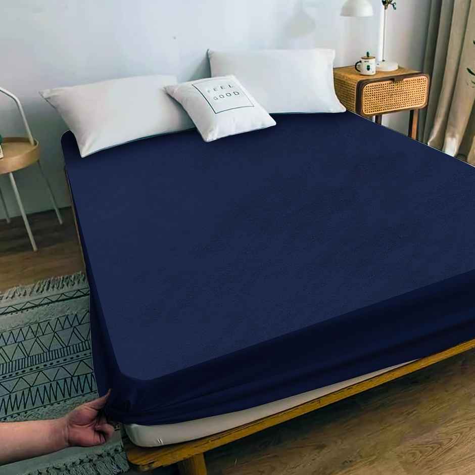 Oyo Baby - Cotton Feel Waterproof Mattress Protector 72 X 78 Inch, Double Bed Dark Blue