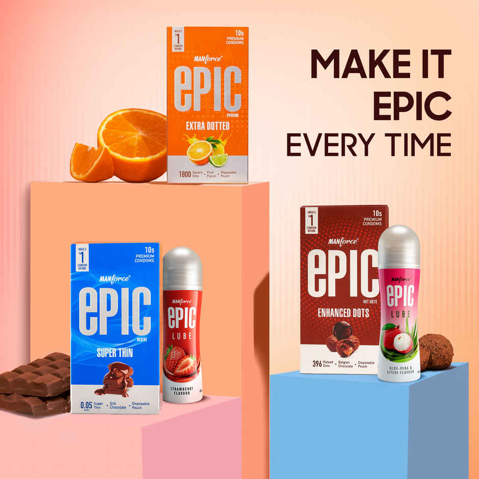 Manforce Epic Pleasure Condoms | Long Lasting, Super Thin, Raspberry Flavour | Disposable