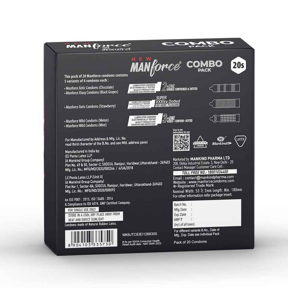 Manforce New Combo Pack Condoms Chocolate, Strawberry, Black Grapes Melon & Mint
