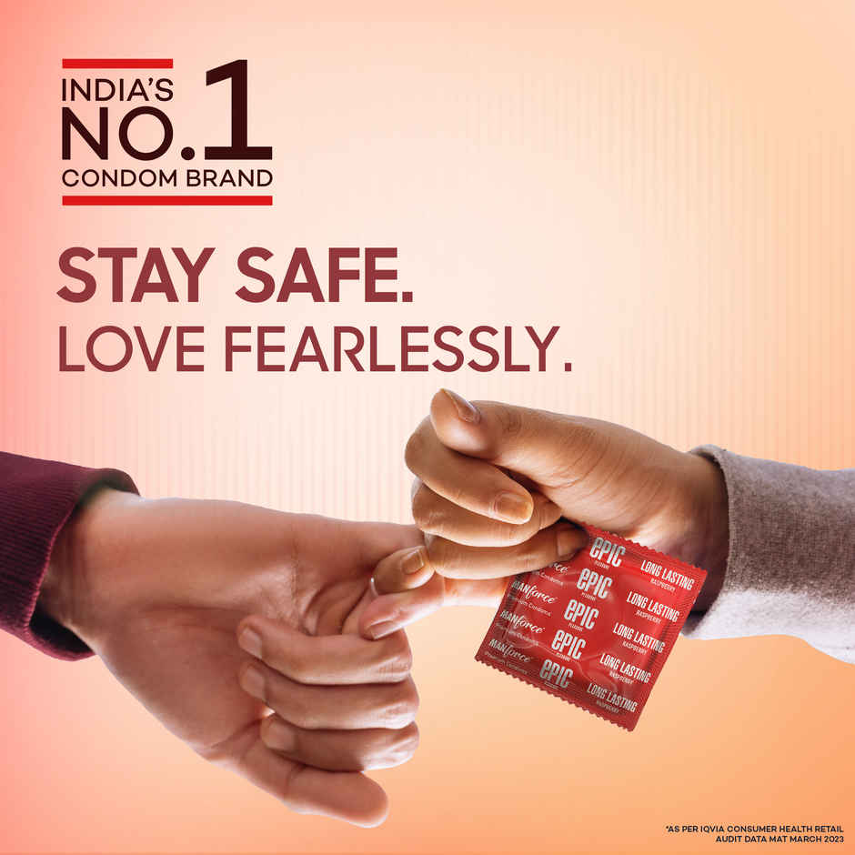 Manforce Epic Pleasure Condoms | Long Lasting, Super Thin, Raspberry Flavour | Disposable