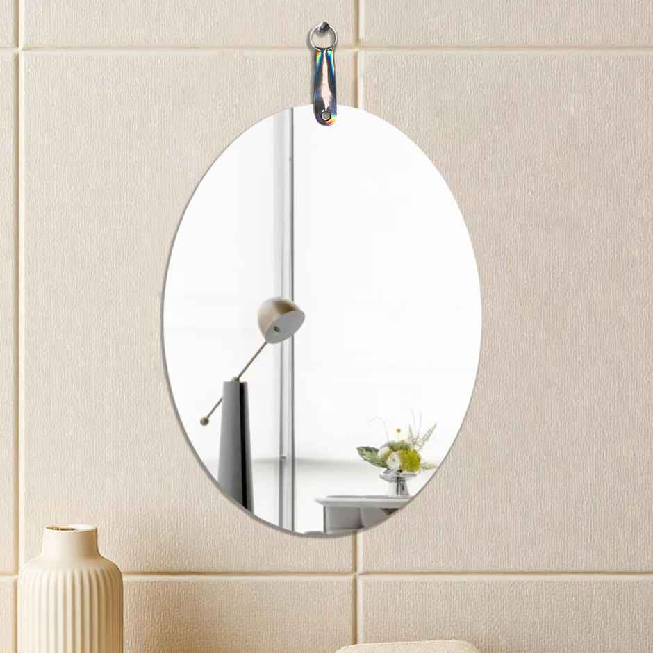 Art Street Frameless Oval Glass Wall Mirror | Self Adhesive Bathroom Bedroom Mirror