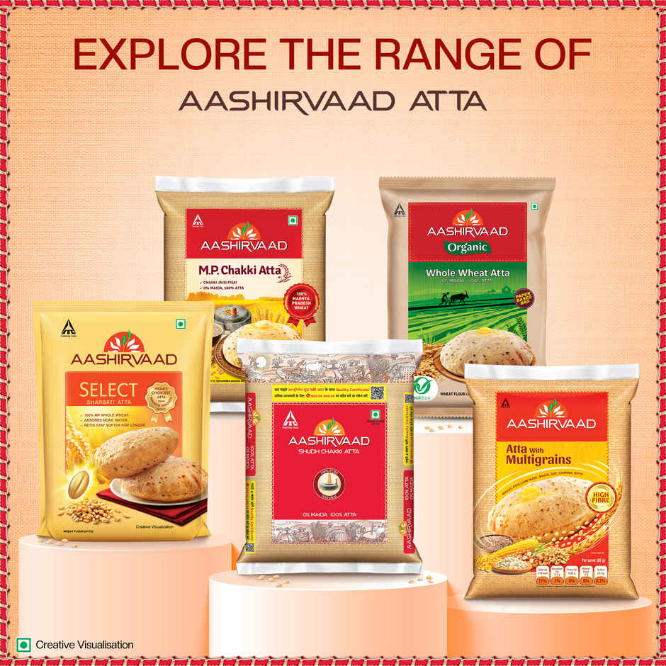 Aashirvaad Atta - Whole Wheat, Dhara Nourish Refined Sunflower Oil Pouch & Fortune Sugar Combo