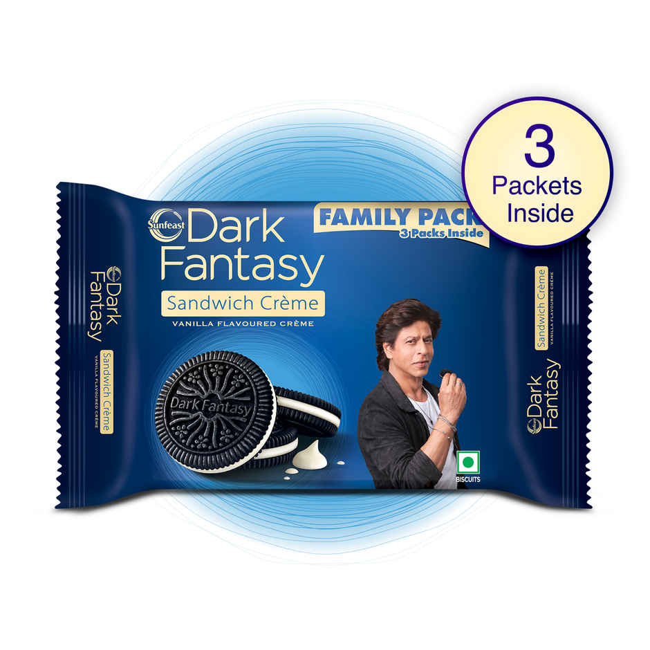 Sunfeast Dark Fantasy Vanilla Cream Dark Crunchy Biscuits | Artificial Colour-free Combo