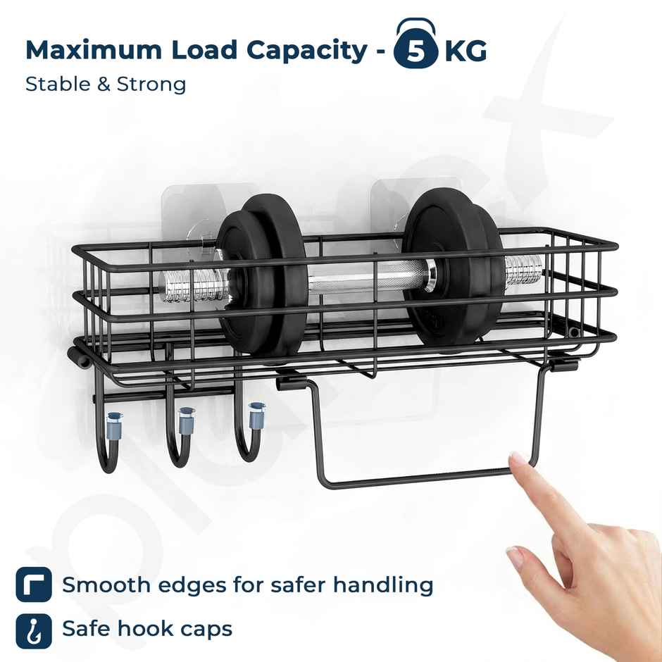 Plantex Self Adhesive Bathroom Shelf/Rack | GI Steel | Black | 11 x 4 inch