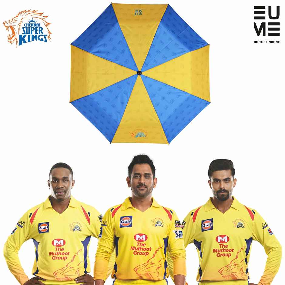 Eume Chennai Super Kings (Csk) Official 21.5 Inch 3 Fold Manual Hand Open Umbrella | Blue & Yellow