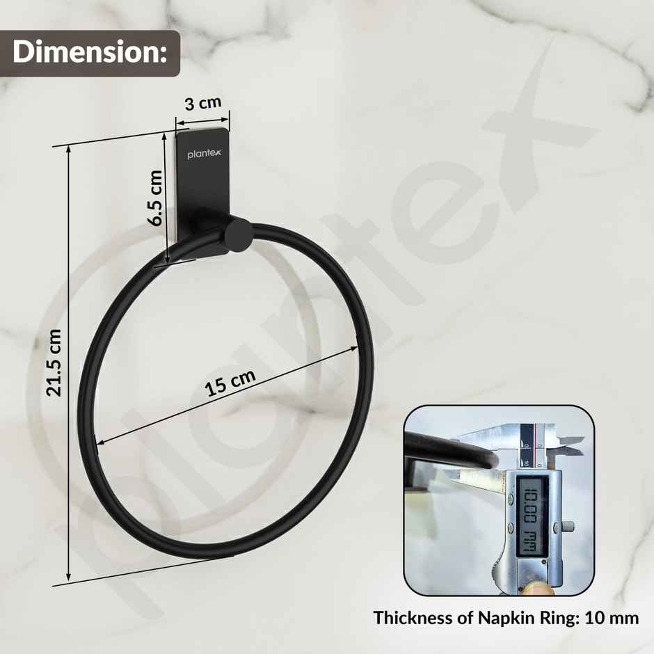 Plantex Innox Towel Ring | Stainless Steel | Black