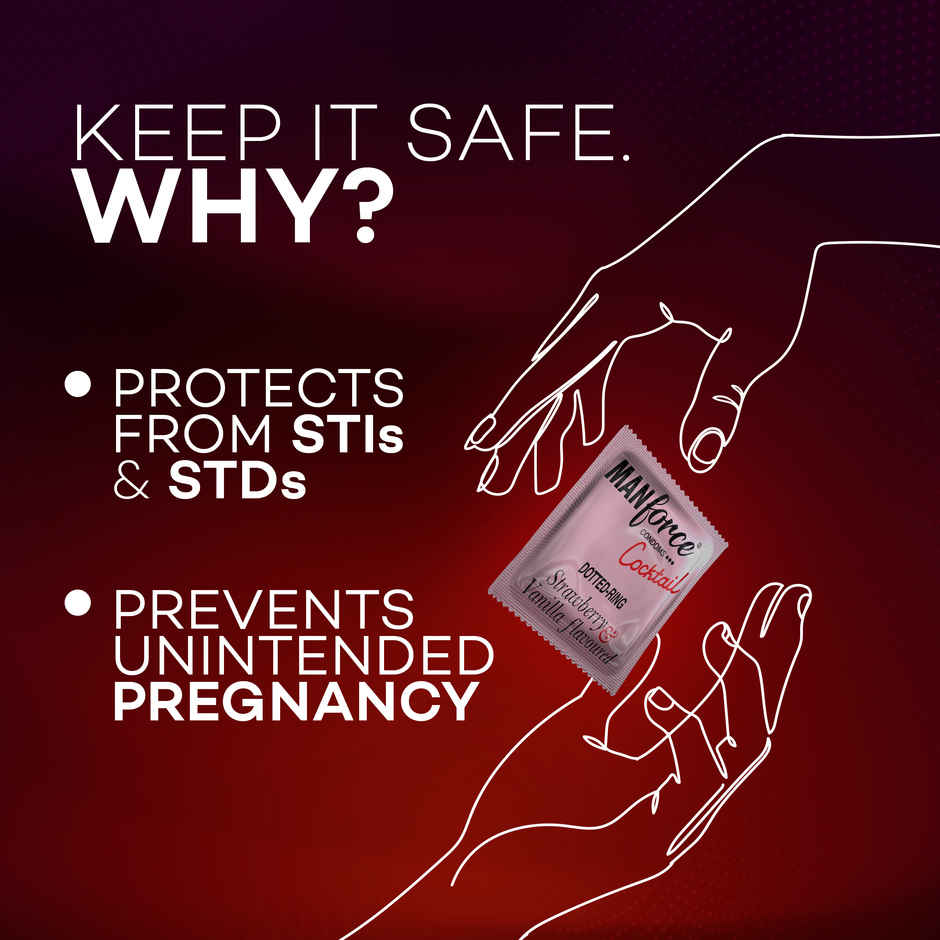 Manforce Cocktail Condoms with Dotted-Rings Strawberry & Vanilla Flavoured