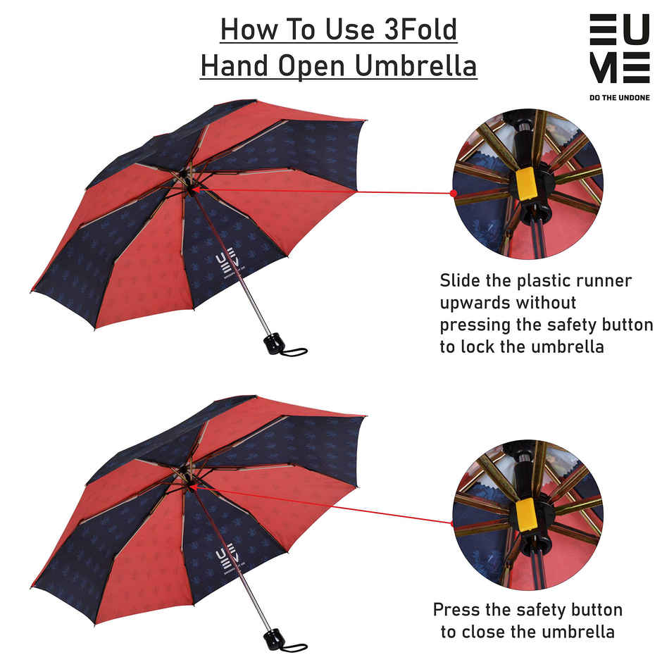 Eume 21.5 Inch 3 Fold Umbrella for Men & Women | Compact, Lightweight, Travel-Friendly | Red