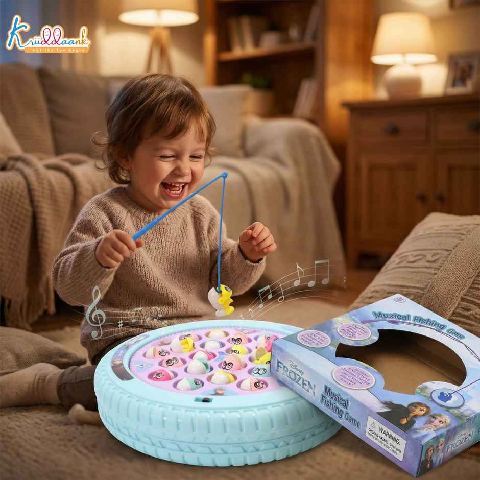 Kriiddaank Disney Frozen Musical Fishing Game with 21 Fishes 4 Rods and Rotating Catching Board