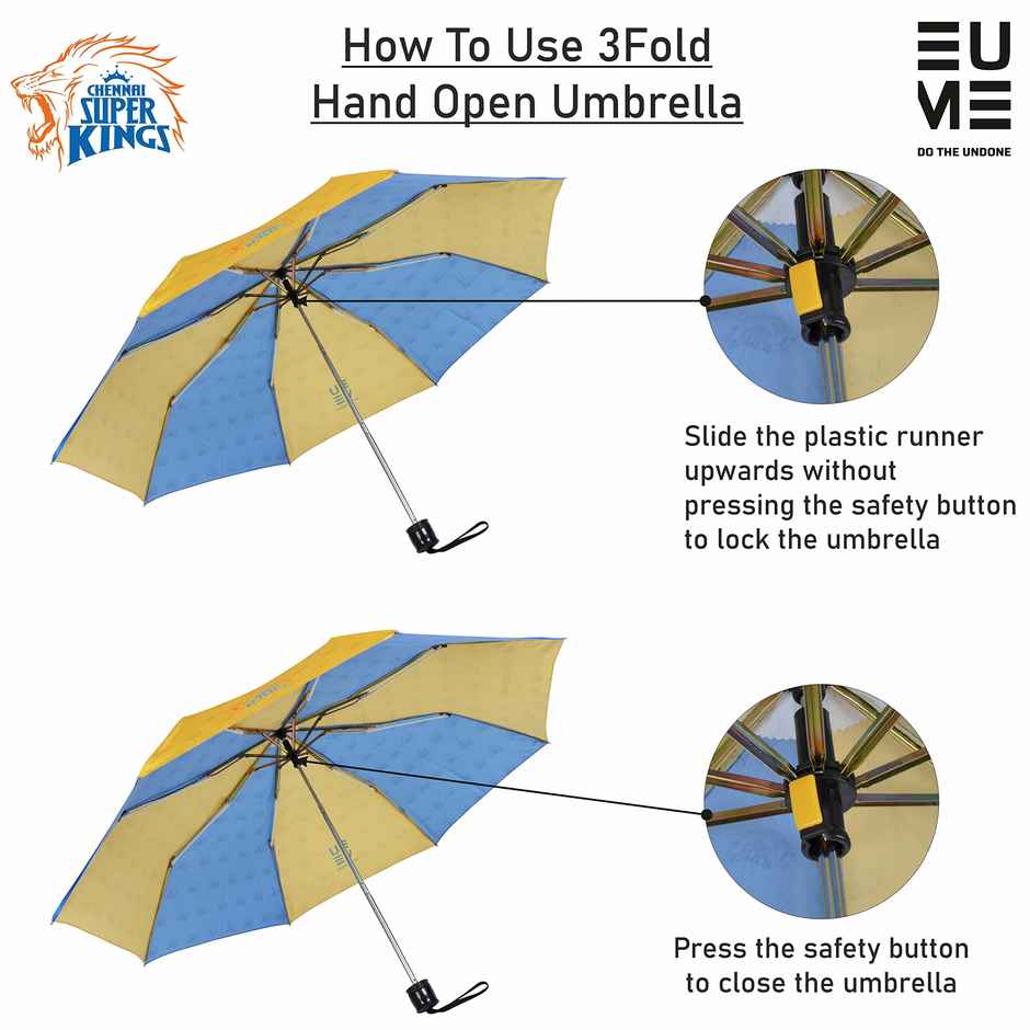 Eume Chennai Super Kings (Csk) Official 21.5 Inch 3 Fold Manual Hand Open Umbrella | Blue & Yellow