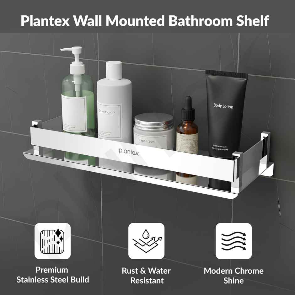 Plantex Pitru Stainless Steel Bathroom Rack | Chrome | 12x15 in