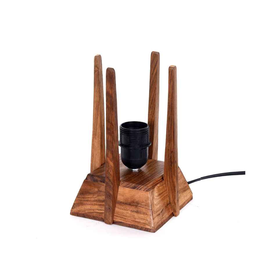 Homesake Retro Sheesham Wood Pyramid Bedside Lamp with Khadi Shade | Table & Nightstand Light