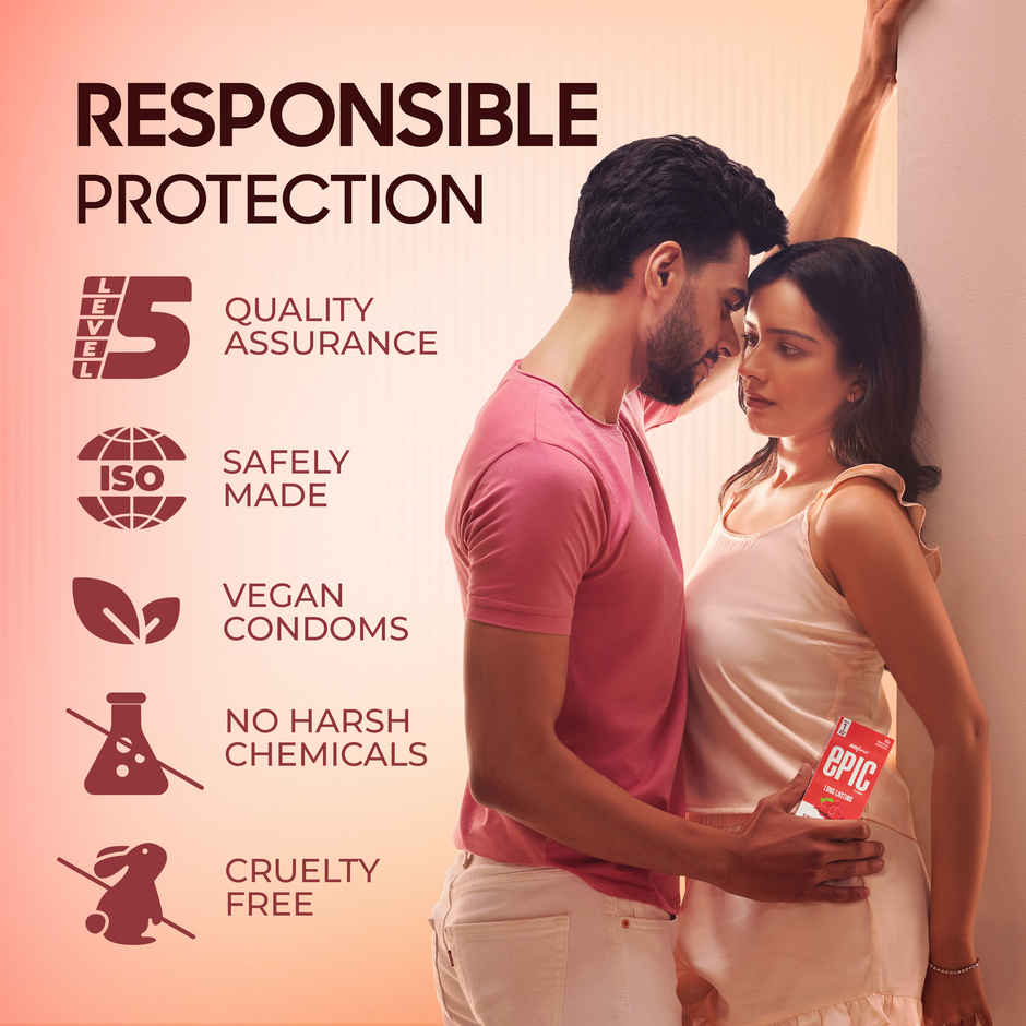 Manforce Epic Pleasure Condoms | Long Lasting, Super Thin, Raspberry Flavour | Disposable