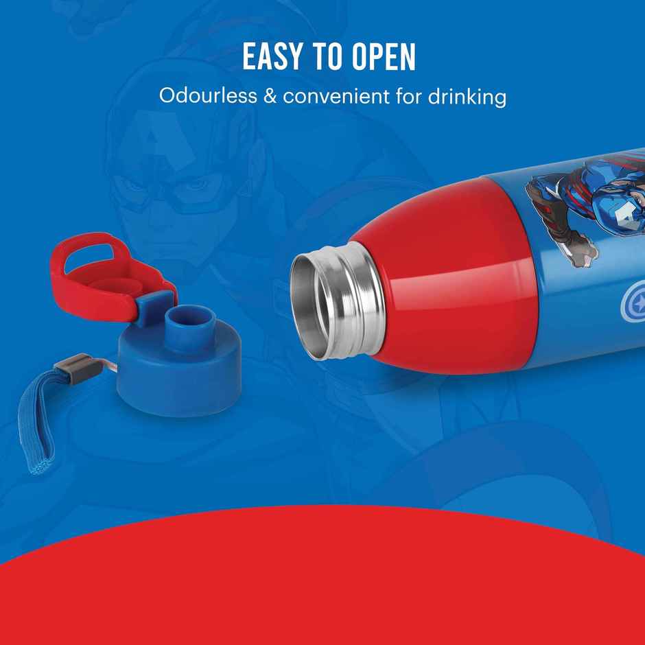 CELLO Kidzbee Uranus 600 Captain America Water Bottle 540ml, Dark Blue | Leakproof Flip Cap