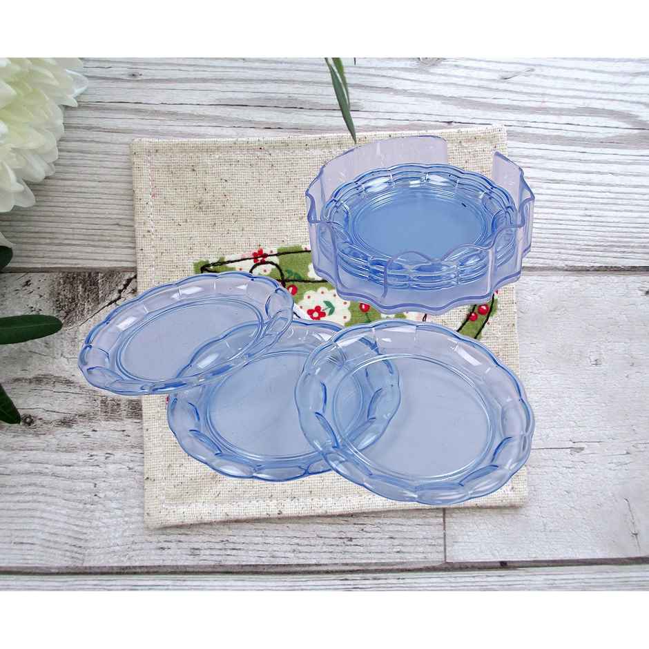 Kuber Industries 6 Pieces Tea Coaster with Stand | Blue - CTKTC024987