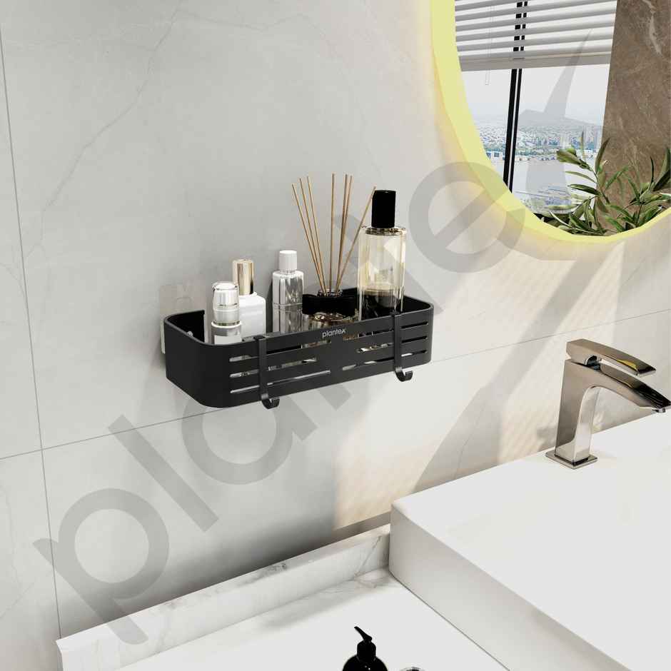 Plantex Bathroom Rack | Aluminium | Black | 12 x 5 inch