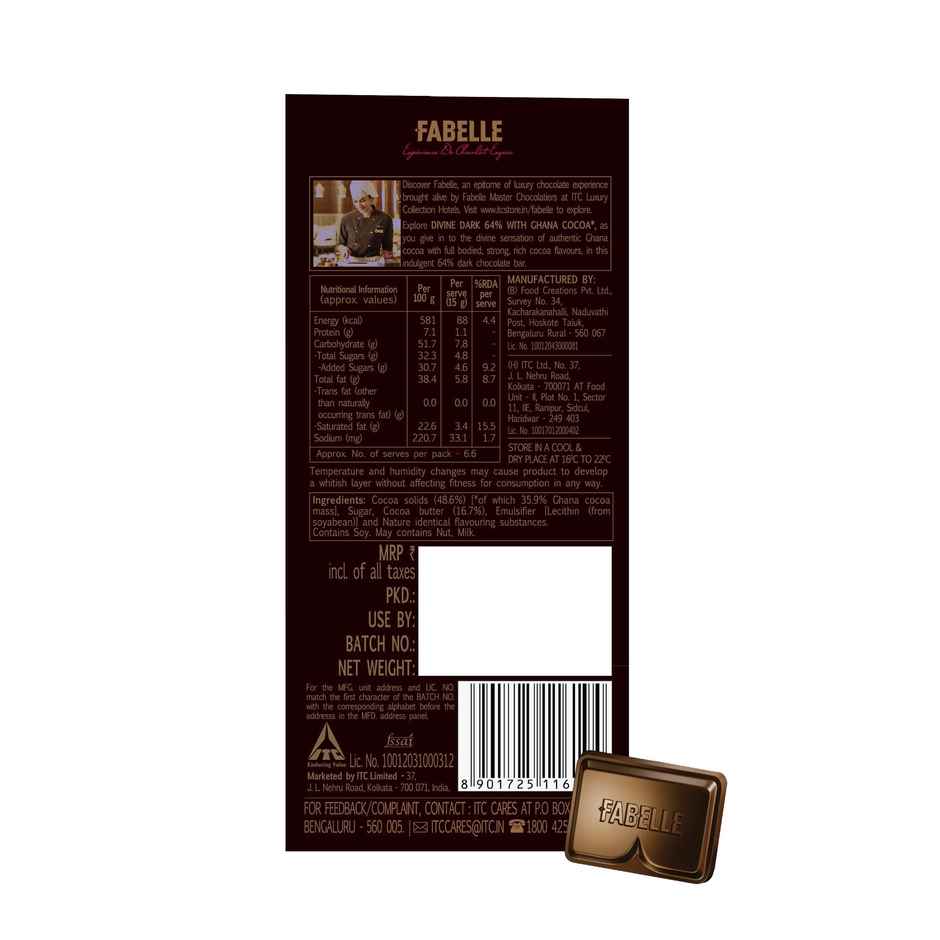 Fabelle Divine Dark 64% With Ghana Cocoa Handcrafted Bar