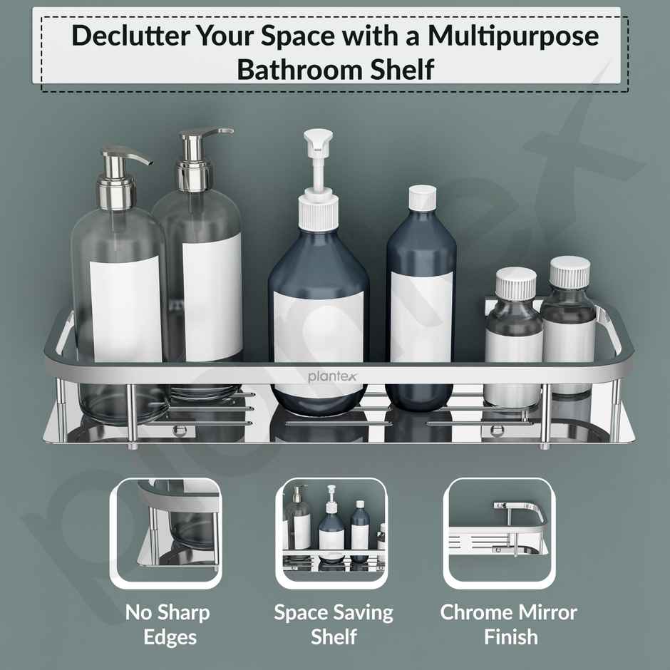 Plantex Bathroom Shelf/Rack | Stainless Steel | Chrome | 16 x 5 inch