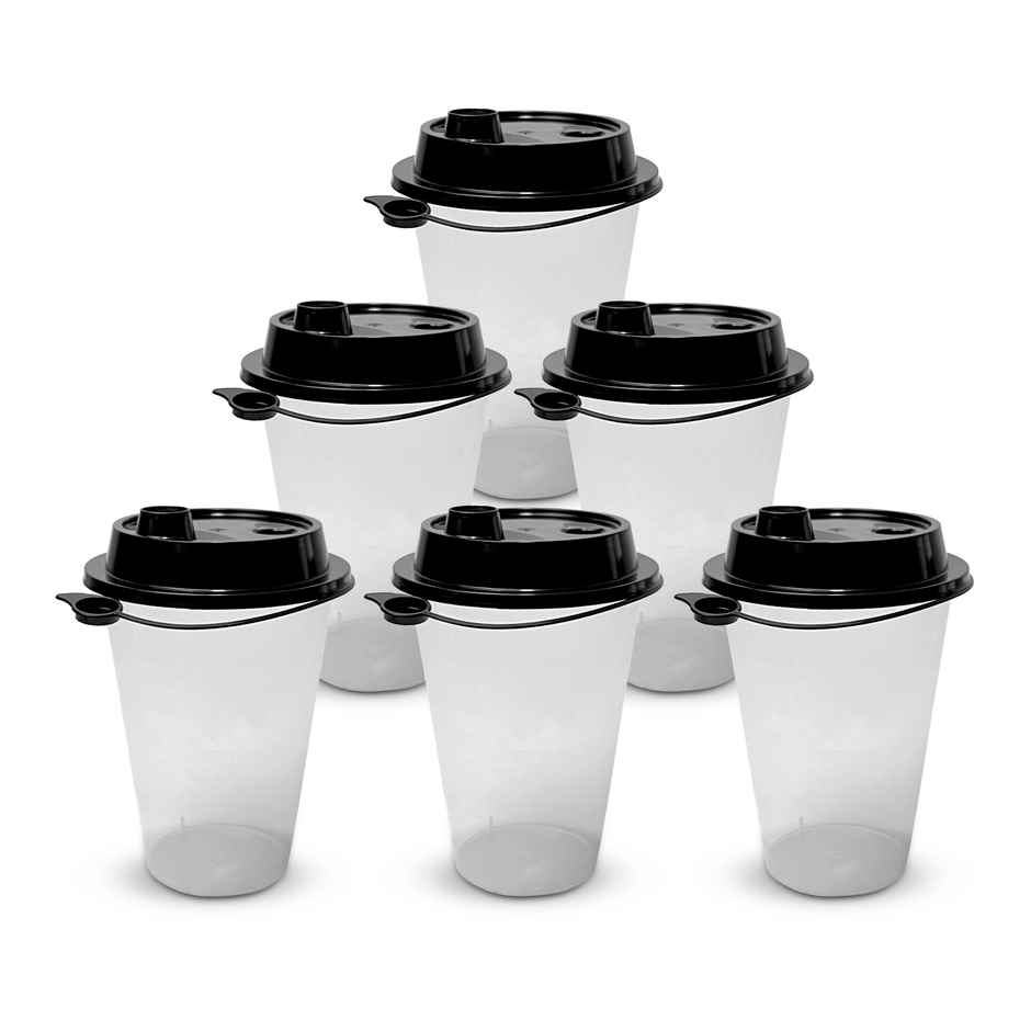 CREW4 Sipper Glass with Lid, Round Empty Plastic Glass - 350 ml