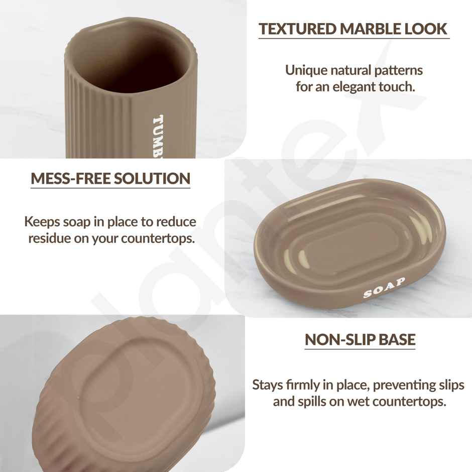 Plantex Bathroom Accessories Set | Ceramic | Brownish-Grey