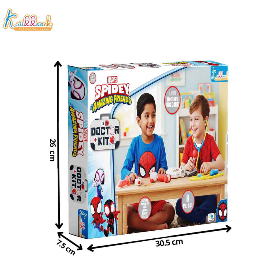 Kriiddaank Spiderman Medical Kit with Stethoscope, Syringe & Accessories (8 Pcs) Non Electric