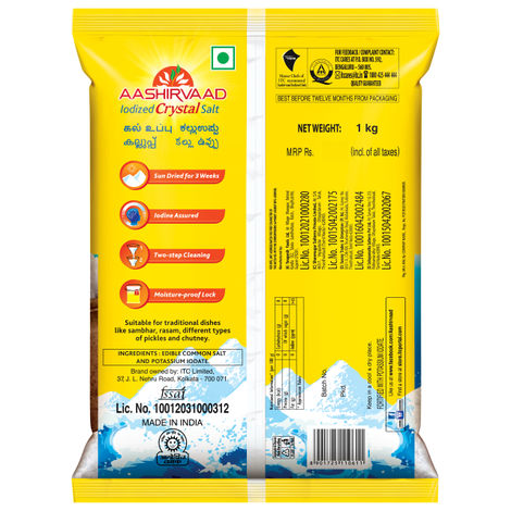 Aashirvaad Iodized Crystal Salt, Authentic Crystal Salt For Traditional Dishes