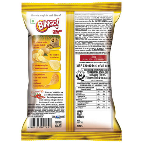 Bingo! Original Style Chilli Sprinkled - Flat Cut Spicy Potato Chips Pack for Snacks