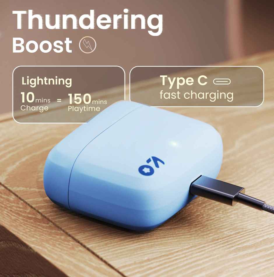 GOBOULT Octave Z60 TWS in Ear Earbuds with 60H Playtime, 4 Mics ENC Clear Calling, 50ms Low Latency Gaming, 13mm Bass Driver, Type-C Fast Charging, IPX5 ear buds TWS Bluetooth 5.3 - Powder Blue