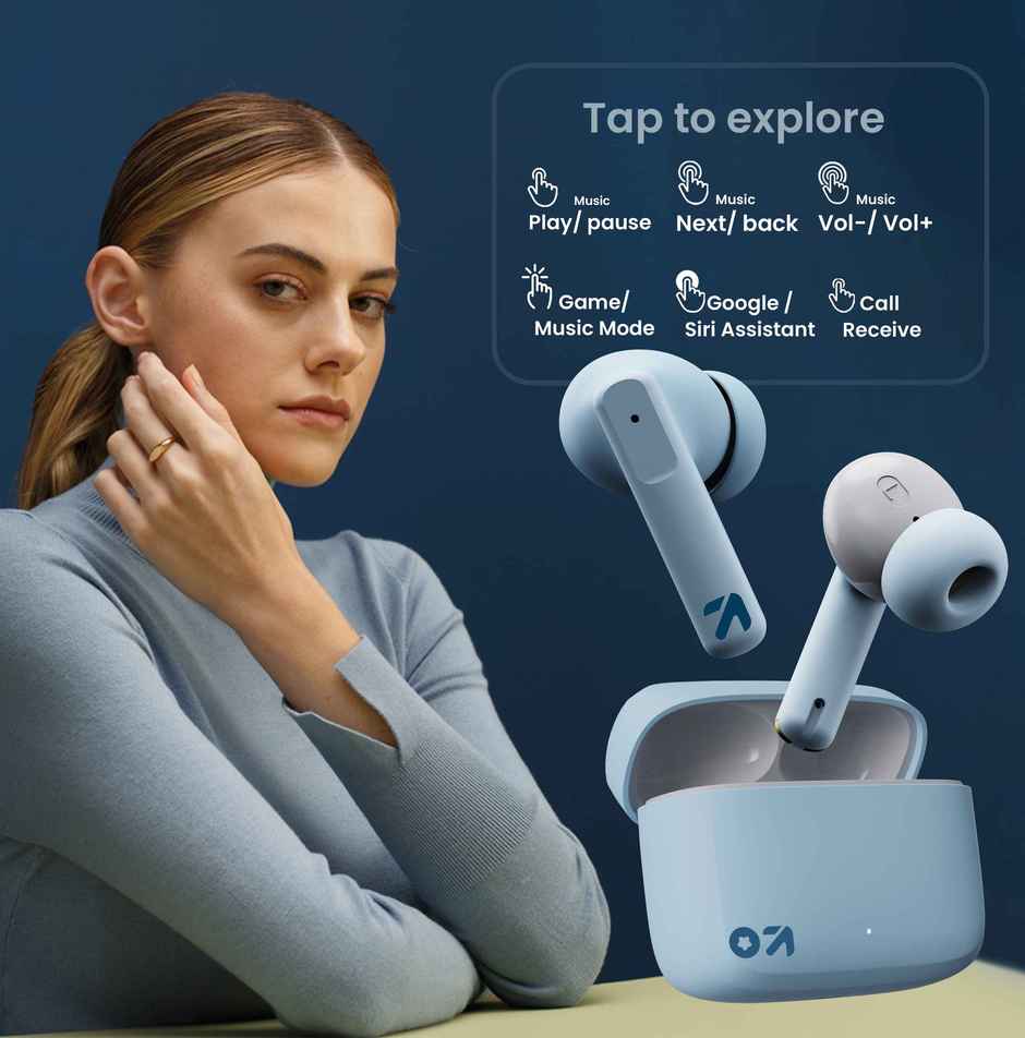 GOBOULT Octave Z60 TWS in Ear Earbuds with 60H Playtime, 4 Mics ENC Clear Calling, 50ms Low Latency Gaming, 13mm Bass Driver, Type-C Fast Charging, IPX5 ear buds TWS Bluetooth 5.3 - Powder Blue
