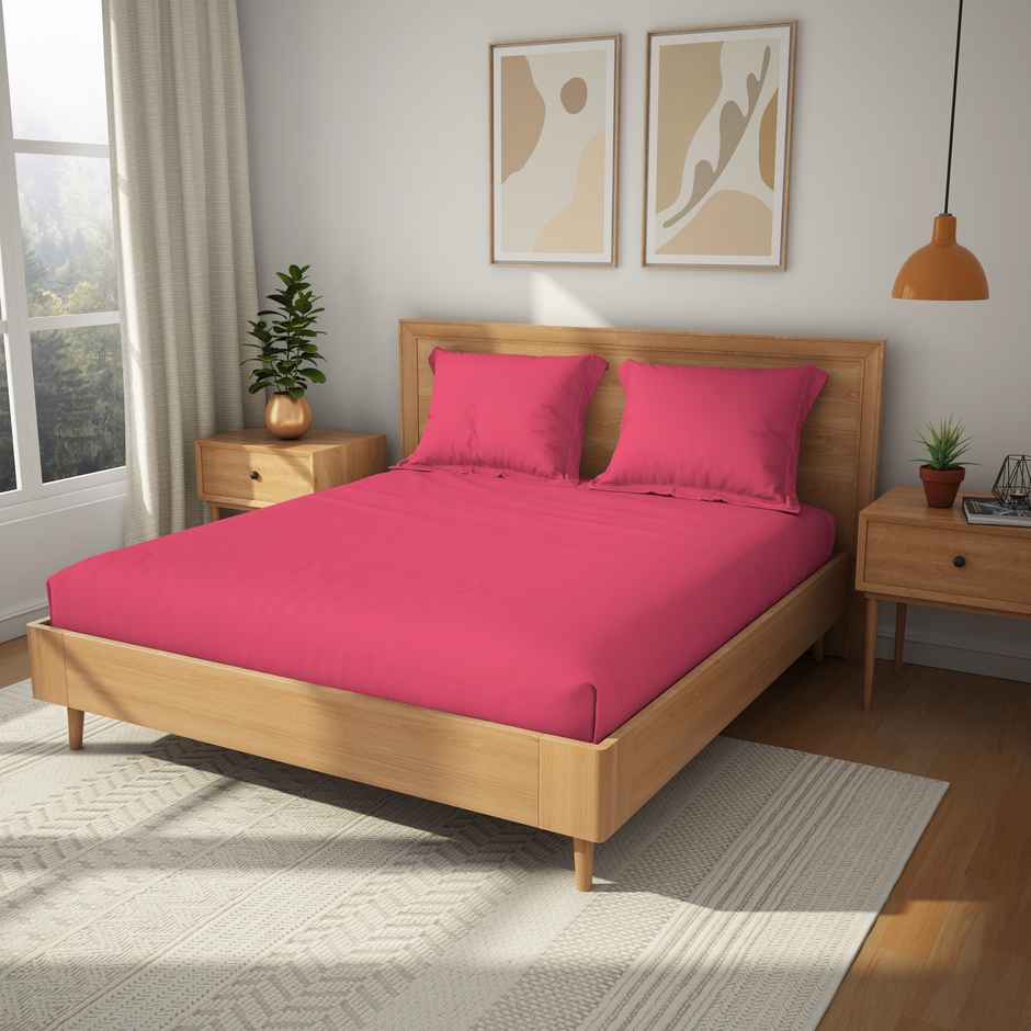 Himeya Exclusive 152 TC Cotton Double Bedsheet Set | Bubblegum Pink