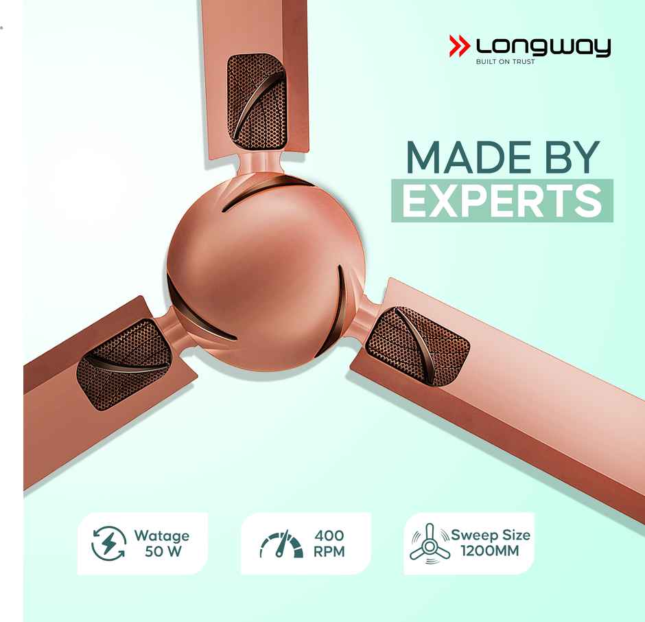 Longway Creta P1 Ceiling Fan,1200mm/48 inch, Remote Controlled,Anti-Dust,Star Rated, Rusty Brown