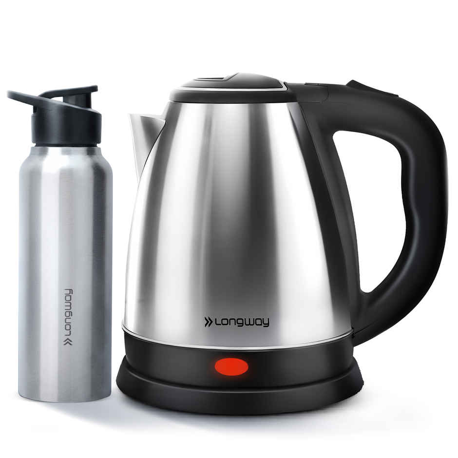Longway Kestro 2L Electric Kettle with Water Bottle Combo | 1500W | 2 Year Warranty | Silver Black
