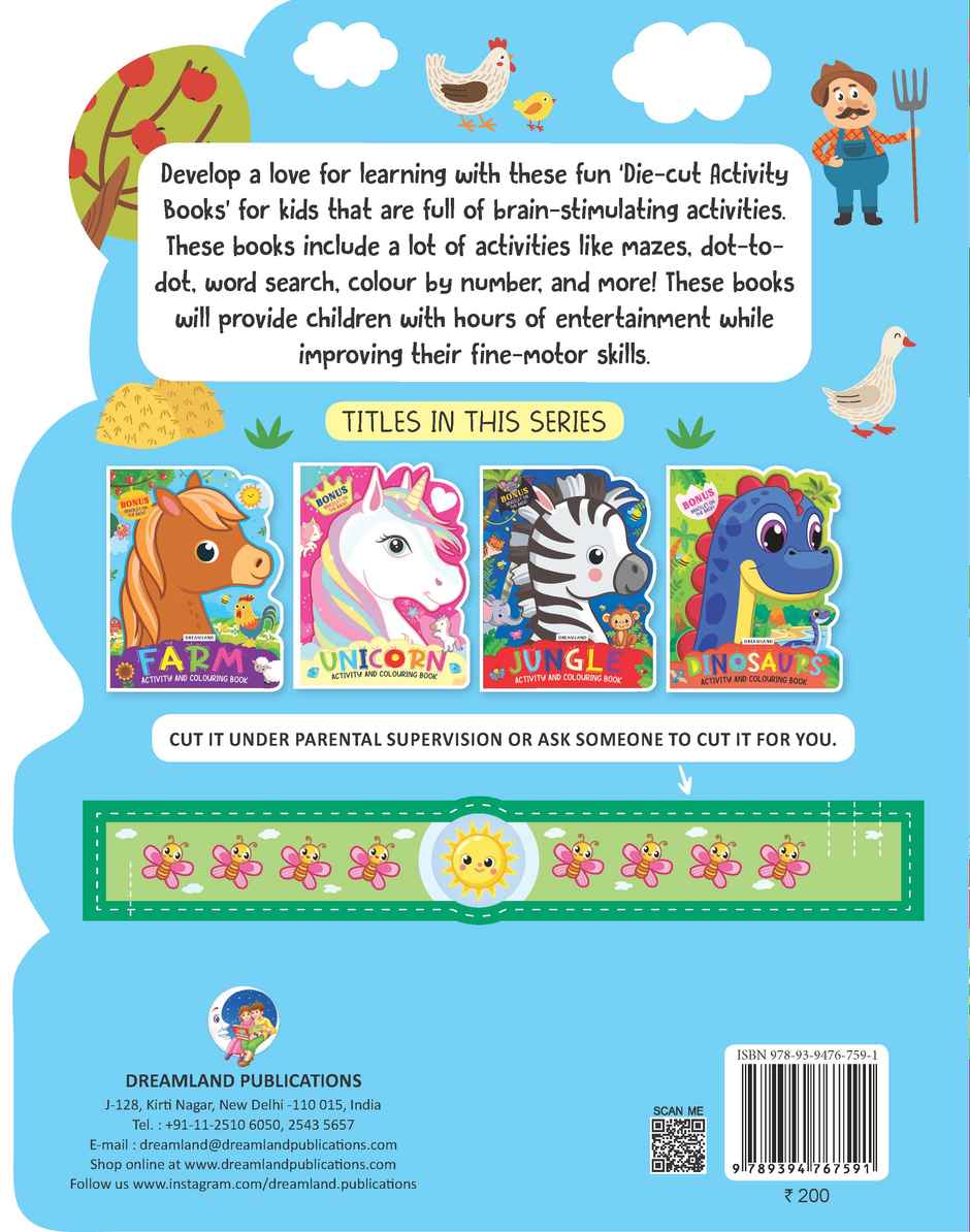 Dreamland Farm Activity and Colouring Book Die Cut Shape 48 Pages