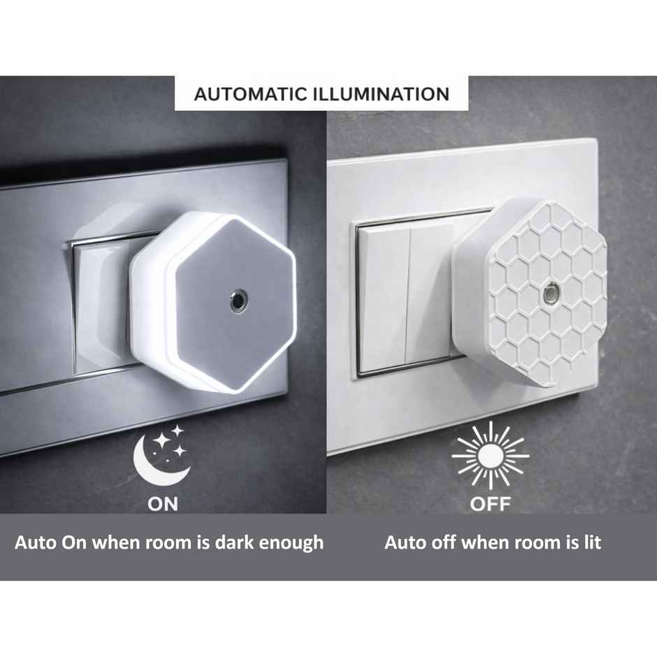 Festivora Hexagon Shaped Automatic On/Off Sensor Smart LED Night Bulb |White Color