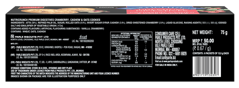 Parle Nutricrunch Cranbery Cashew & Oat