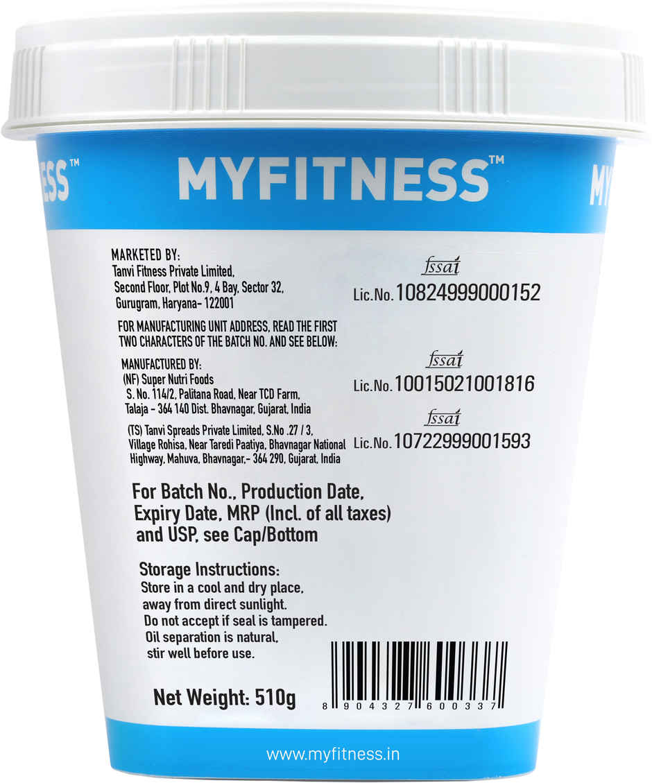MyFitness All Natural Peanut Butter Crunchy Spread | No Sugar, High Protein
