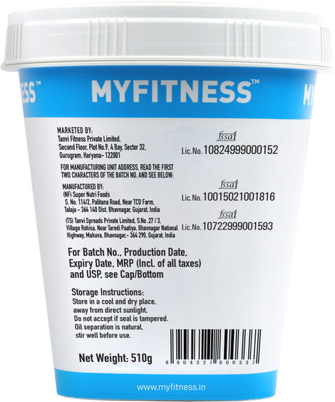 MyFitness All Natural Peanut Butter Crunchy Spread | No Sugar, High Protein