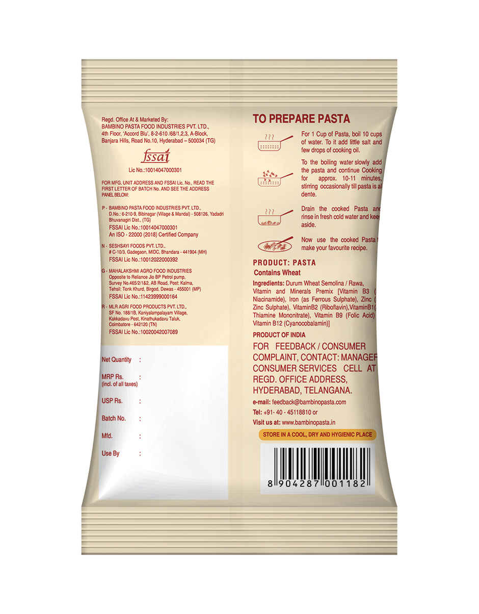 Bambino Premium Penne Pasta - Pure Durum Wheat, No Maida, Protin Rich