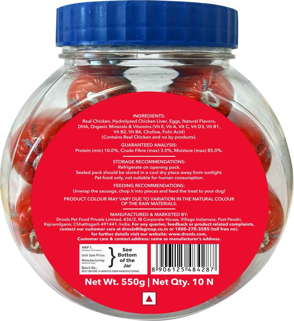 Drools 100% Real Chicken Sausage Dry Dog Food (10 x 55 gm)