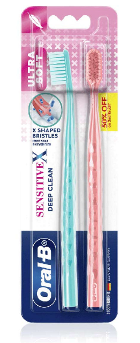 Oral-B Sensitive X Deep Clean� Ultra Soft Bristles & X-Filament Toothbrush Pack of 2