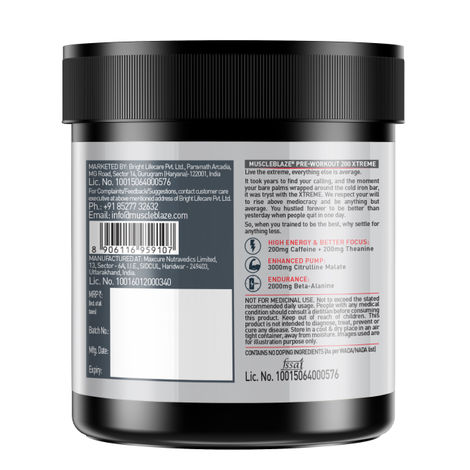 MuscleBlaze Pre Workout 200 Xtreme (Berry Bolt, 15 Servings)
